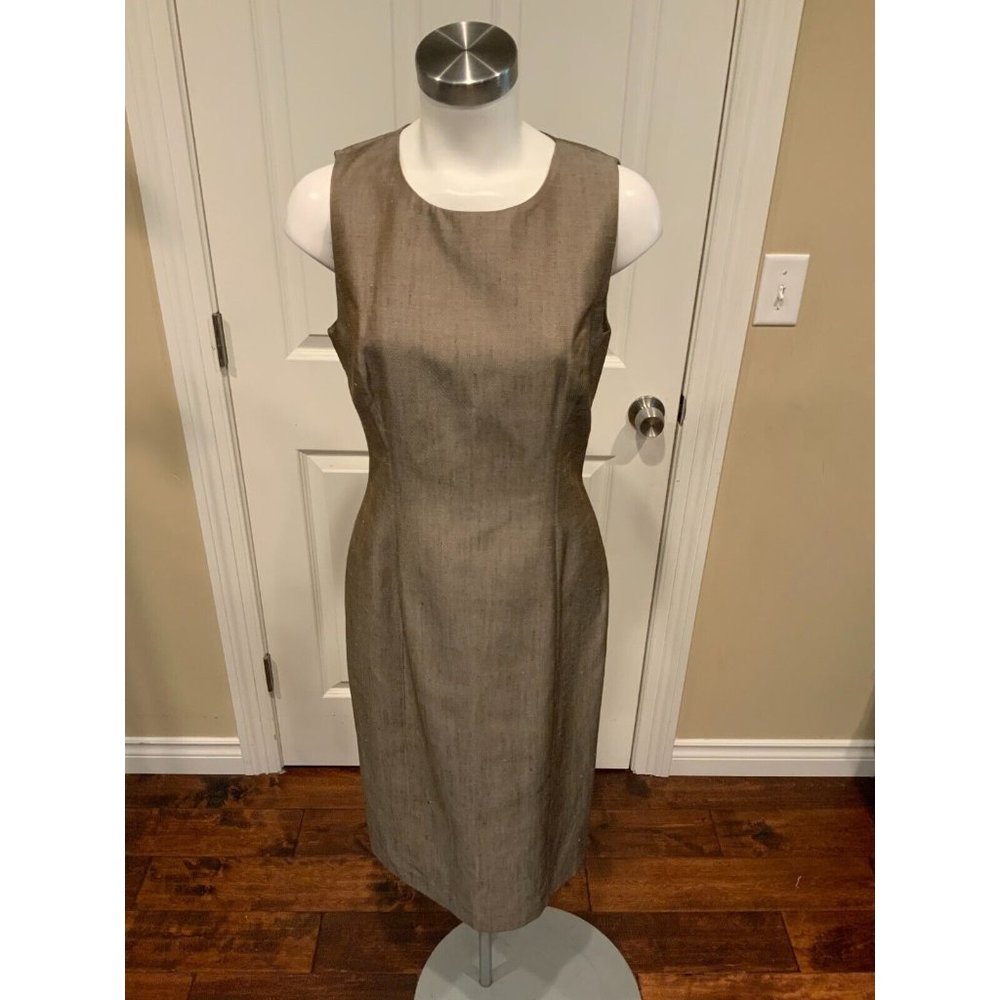 Carolina Herrera New York Sleeveless Brown Silk Midi Dress, Size 10